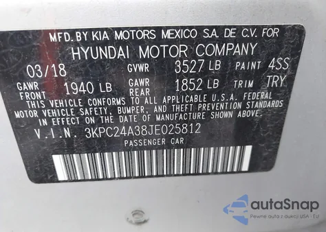 2018 Hyundai Accent Se from USA, damaged, VIN 3KPC24A38JE025812